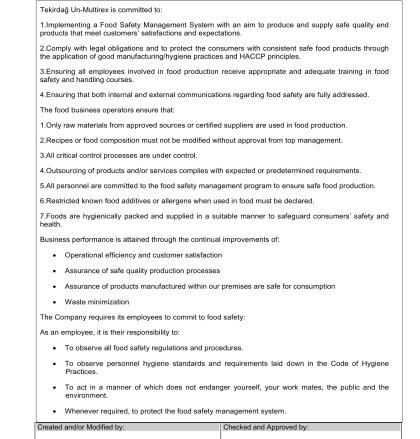 NOTRE POLITIQUE DE SÈCURITÈ ALIMENTAIRE