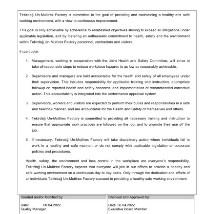 NOTRE POLITIQUE DE SANTÈ ET SÈCURITÈ AU TRAVAIL