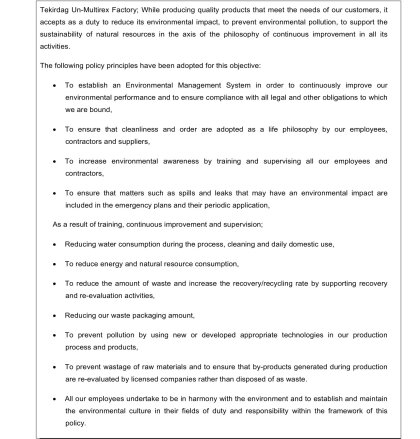 NOTRE POLITIQUE ENVIRONNEMENTALE